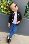 Erkek Çocuk Omzu ve Ceket Yakası Düğme Detaylı Cepli Blazer Ceketli Siyah Alt Üst Takım - 7