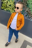 Erkek Çocuk Omzu ve Ceket Yakası Düğme Detaylı Cepli Blazer Ceketli Hardal Alt Üst Takım thumbnail 7