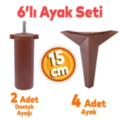 Kale 6'lı Set Mobilya Tv Ünitesi Koltuk Kanepe Destek Ayağı 15 Cm Kahve Ahşap Desen Baza Ayakları - 1