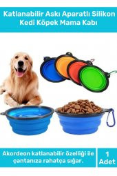 Pratik Taşınabilir Açılıp Katlanabilir Askı Aparatlı Yüksek Kaliteli Silikon Kedi Köpek Mama-Su Kabı - 1