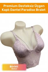 Premium Desteksiz Üçgen Kaplı Dantel Biritli Paradise Bralet Büstiyer - 1