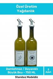 Özel Seri Büyük Boy Damlatmaz Zeytinyağı Sıvıyağ Şişesi Yağdanlık Cam Yağlık 750 ml - 2'li Set - 1