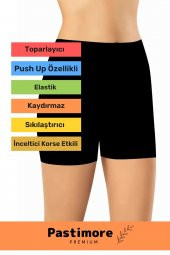 Vücut Şekillendirici İncelten Push Up Lazer Kesim Toparlayıcı Yüksek Bel Şort Siyah Korse - 2