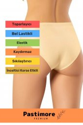 Yüksek Bel Toparlayıcı Lazer Kesim Dikişsiz Şerit Iz Göstermeyen Midi Slip Ten Rengi Silikonlu Külot - 2