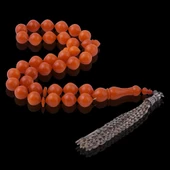 İstanbul Kesim Turuncu Sıkma Kehribar 925 Ayar Gümüş Püsküllü Tesbih TB73 thumbnail 3