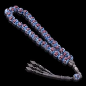 Bahar Motifli Beyaz-Mavi Çini Tesbih thumbnail 3