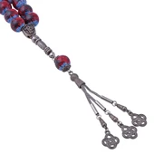 Lale Motifli Kırmızı-Mavi Çini Tesbih thumbnail 2