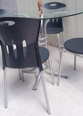 Masa 90278 Sandalye Takım Mutfak Balkon Bahçe Temperli Cam Gri Ayaklar El Yapım - 7