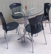 Masa 90278 Sandalye Takım Mutfak Balkon Bahçe Temperli Cam Gri Ayaklar El Yapım - 8