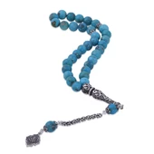 Küre Kesim Orijinal Firuze Taşı Gümüş Püsküllü Tesbih 31.83 gr D-2686 thumbnail 1