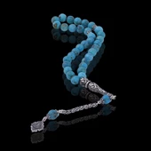 Küre Kesim Orijinal Firuze Taşı Gümüş Püsküllü Tesbih 31.83 gr D-2686 thumbnail 3