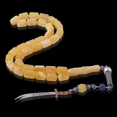 Damla Kehribar 10 mm Kapsül Kesim 40.9 gr Sistemli Milky Fosil Tesbih 16 gr Gümüş Püskül - 3