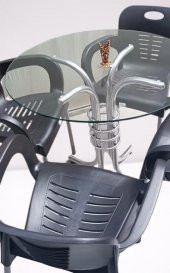 Masa 90279 Takım Temper Cam Gri Siyah Kolçak Sandalye Mutfk Balkon Bahçe El Yapım - 2