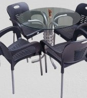 Masa 90279 Takım Temper Cam Gri Siyah Kolçak Sandalye Mutfk Balkon Bahçe El Yapım - 6