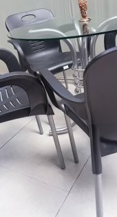 Masa 90279 Takım Temper Cam Gri Siyah Kolçak Sandalye Mutfk Balkon Bahçe El Yapım - 9