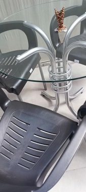 Masa 90279 Takım Temper Cam Gri Siyah Kolçak Sandalye Mutfk Balkon Bahçe El Yapım - 10