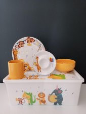 Keramika Neşeli Hayvanlar 4 Parça Mama Takımı Saklama Kutusu Hediyeli - 1