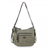 Ççs 31319 İki Bölmeli Kanvas Kadın El ve Omuz Çanta Yeşil thumbnail 1