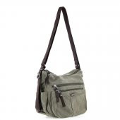 Ççs 31319 İki Bölmeli Kanvas Kadın El ve Omuz Çanta Yeşil thumbnail 4