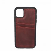 iPhone 13 Pro Hakiki Deri Kapak Back Cover Kartlıklı Telefon Kılıfı Kırmızı - 2