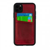 iPhone 13 Pro Hakiki Deri Kapak Back Cover Kartlıklı Telefon Kılıfı Kırmızı - 3