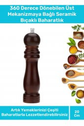 Premium Seri Şık Kullanışlı Mutfak Yemek Kahverengi Ahşap Tuz Karabiber Baharat Değirmen 20 Cm - 1