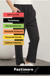 Yeni Sezon Terletmez Rahat Kalıp Beli Lastikli Bol Paça Salaş Yandan Cepli Ecrin Yünlü Pantolon - 3