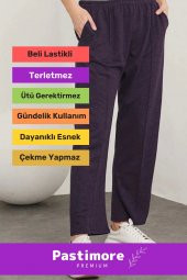 Yeni Sezon Terletmez Rahat Kalıp Beli Lastikli Bol Paça Salaş Yandan Cepli Ecrin Yünlü Pantolon - 3