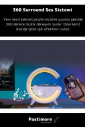 Kablosuz Şarj Led Işıklı Bluetooth Hoparlör Radyolu Müzik Çalar Saatli Telefon Standı 3in1 Speaker - 3
