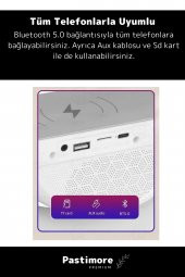 Kablosuz Şarj Led Işıklı Bluetooth Hoparlör Radyolu Müzik Çalar Saatli Telefon Standı 3in1 Speaker - 4