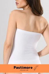 Özel Üretim Straples Uzun Beyaz Örme Seamless Pedsiz Dikişsiz Soft Basic Kadın Atlet - 3