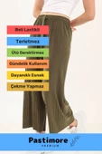 Yeni Trend Bol Paça Anne Kadın Rahat Konforlu İç Göstermeyen Beli Lastikli Piliseli Sendy Pantolon - 3