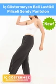 Yeni Trend Bol Paça Anne Kadın Rahat Konforlu İç Göstermeyen Beli Lastikli Piliseli Sendy Pantolon - 1