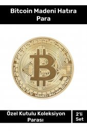 Özel Kutulu Hatıra Koleksiyon Bitcoin Madeni Para Altın Rengi 2'li Set - 1