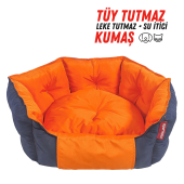 XPERMATE Biscuit Kedi Yatağı ve Köpek Yatağı,Tüy Tutmaz Kumaş,Su İtici Kumaş 60x55x28 60x55x28 Lacivert Turuncu - 1