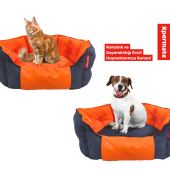 XPERMATE Biscuit Kedi Yatağı ve Köpek Yatağı,Tüy Tutmaz Kumaş,Su İtici Kumaş 60x55x28 60x55x28 Lacivert Turuncu - 2