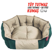 XPERMATE Biscuit Kedi Yatağı  ve Köpek Yatağı Tüy Tutmaz Kumaş,Su İtici Kumaş 60x55x28 Yeşil Bej - 1