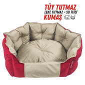 XPERMATE Biscuit Kedi Yatağı ve Köpek Yatağı ,Tüy Tutmaz Kumaş,Su İtici Kumaş 60x55x28 Kırmızı Bej - 1