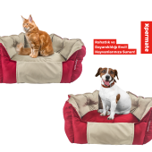 XPERMATE Biscuit Kedi Yatağı ve Köpek Yatağı ,Tüy Tutmaz Kumaş,Su İtici Kumaş 60x55x28 Kırmızı Bej - 2