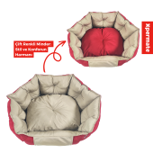 XPERMATE Biscuit Kedi Yatağı ve Köpek Yatağı ,Tüy Tutmaz Kumaş,Su İtici Kumaş 60x55x28 Kırmızı Bej - 3