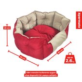 XPERMATE Biscuit Kedi Yatağı ve Köpek Yatağı ,Tüy Tutmaz Kumaş,Su İtici Kumaş 60x55x28 Kırmızı Bej - 4