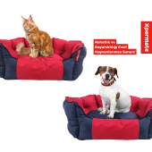 XPERMATE Biscuit Kedi Yatağı ve Köpek Yatağı  Köpek Yatağı Su İtici Kumaş 60x55x28 Kırmızı Lacivert - 2