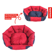 XPERMATE Biscuit Kedi Yatağı ve Köpek Yatağı  Köpek Yatağı Su İtici Kumaş 60x55x28 Kırmızı Lacivert - 3