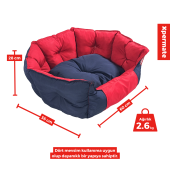 XPERMATE Biscuit Kedi Yatağı ve Köpek Yatağı  Köpek Yatağı Su İtici Kumaş 60x55x28 Kırmızı Lacivert - 4