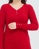 Kadın V Yaka Likralı Esnek Triko Body Kazak thumbnail 5