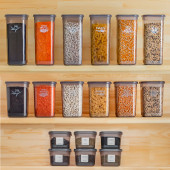 Porsima 433-Gr 12 li Etiketli Çok Amaçlı Kare Erzak Baharat Saklama Kabı Seti 1.90 1.30 0,60 lt -Gri - 2