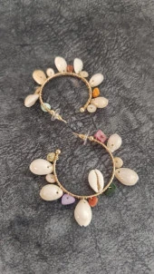 Küpe Otantik Doğal Taş Deniz Kabuklu Vintage Halka Sallantılı Küpe Kadın Takı Hediye thumbnail 3