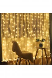 8 Modlu 3 x 3  metre 300 Ledli Kumandalı  Günışığı Açık Sarı Renk Dekoratif Prizli Perde Led - 1