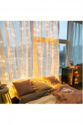 8 Modlu 3 x 3  metre 300 Ledli Kumandalı  Günışığı Açık Sarı Renk Dekoratif Prizli Perde Led - 2