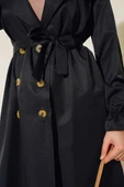 Bilekleri Lastikli Kuşaklı Trençkot Siyah thumbnail 4